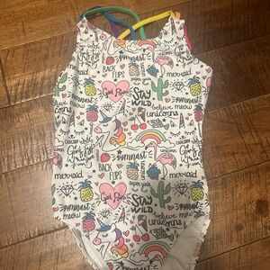 Colorful Graphic Print Gymnastics Leotard